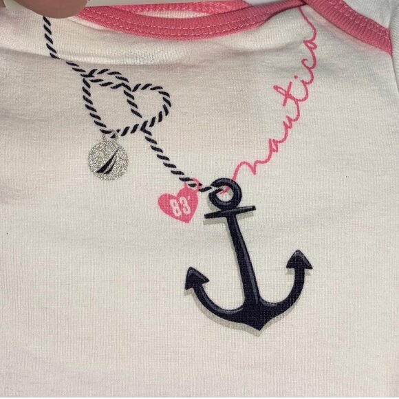 Nautica Baby Bodysuits 4 Pack 6-9M Pink White Nautical Anchor Coastal Preppy - Picture 9 of 9